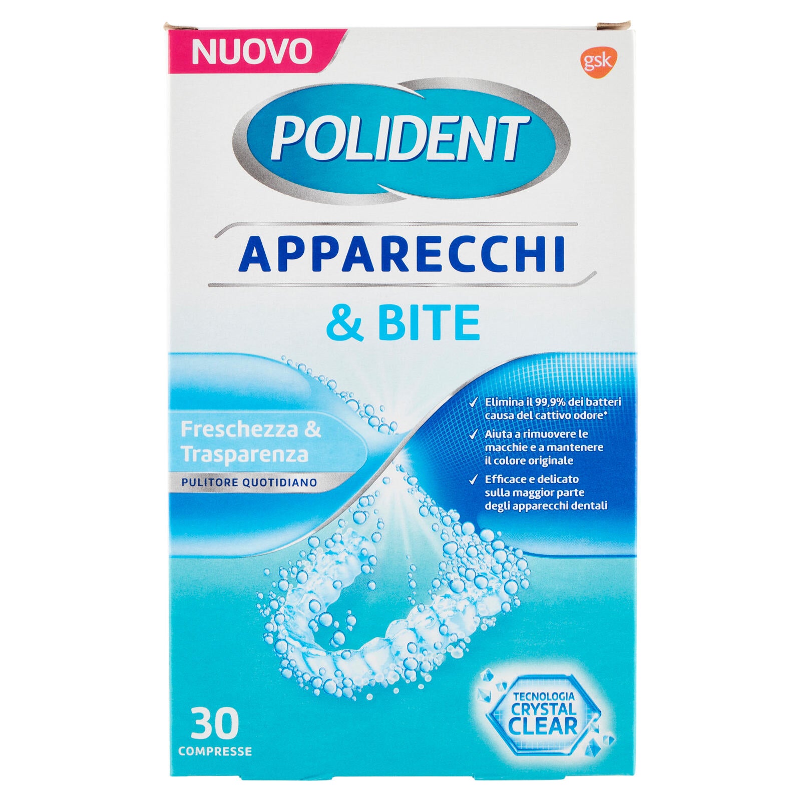 Polident Apparecchi & Bite Freschezza & Trasparenza Pulitore Quotidiano  Compresse 30 pz ->