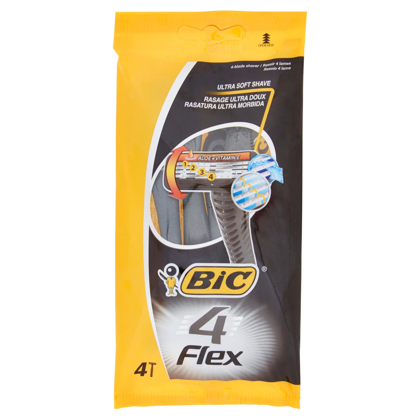 Bic 4 Flex Rasoi Uomo Usa e Getta, 4 pezzi