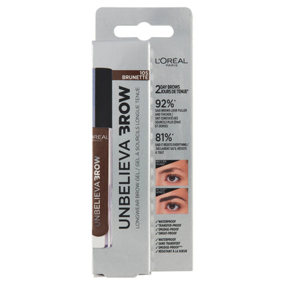 L'Oréal Paris Gel per Sopracciglia a Lunga Tenuta Unbelievabrow, Formula Waterproof, 105 Brunette