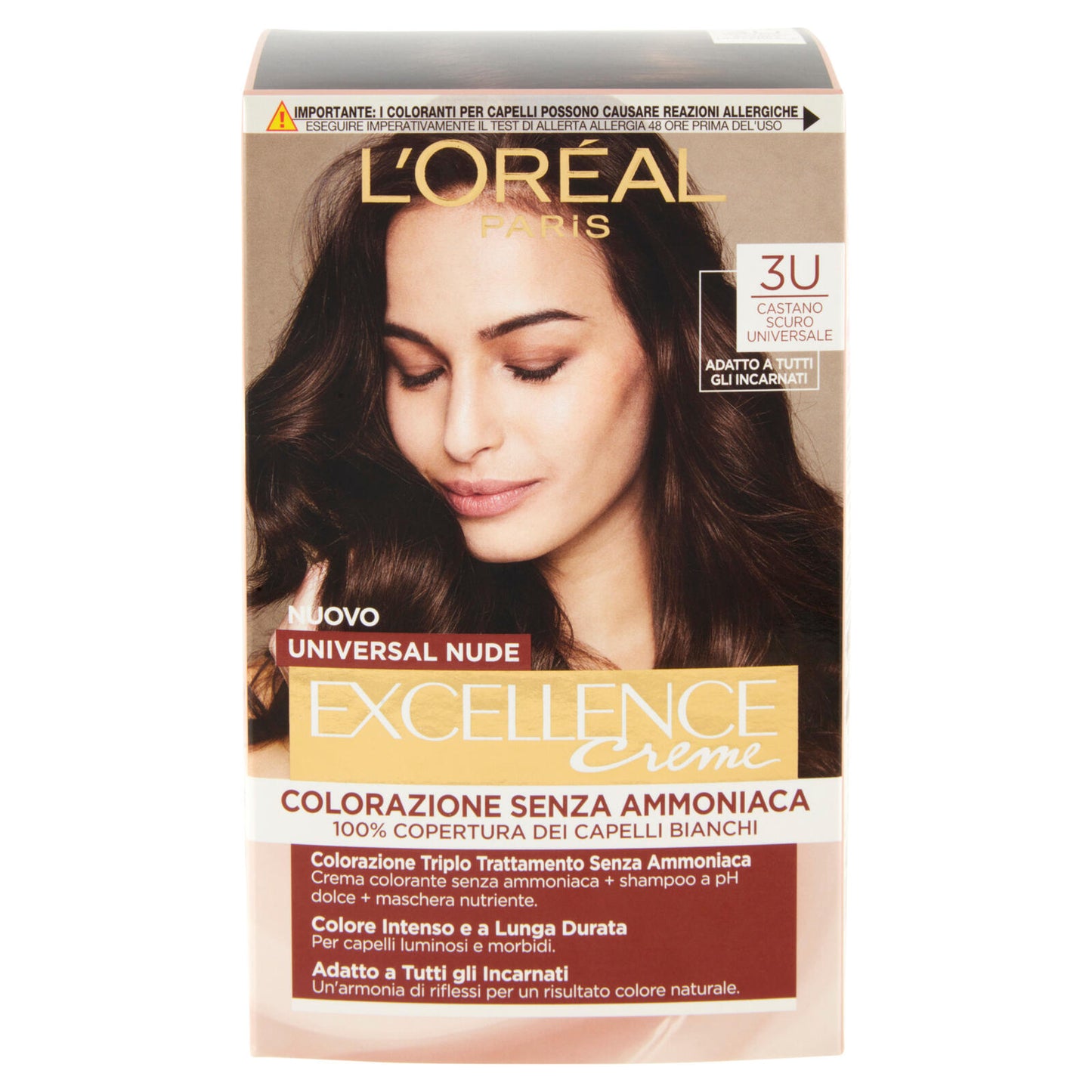 L'Oreal Paris Colorazione permanente senza ammoniaca, Riflesso Universale, Castano  Scuro 3U ->