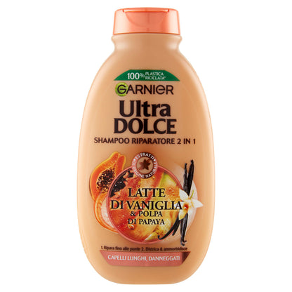 Garnier Shampoo Ultra Dolce Vaniglia e Polpa di Papaya, Shampoo per Capelli Lunghi, 250 ml