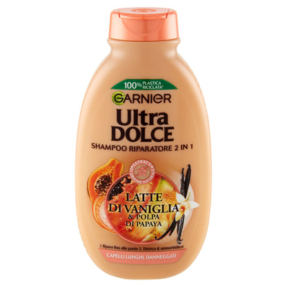 Garnier Shampoo Ultra Dolce Vaniglia e Polpa di Papaya, Shampoo per Capelli Lunghi, 250 ml