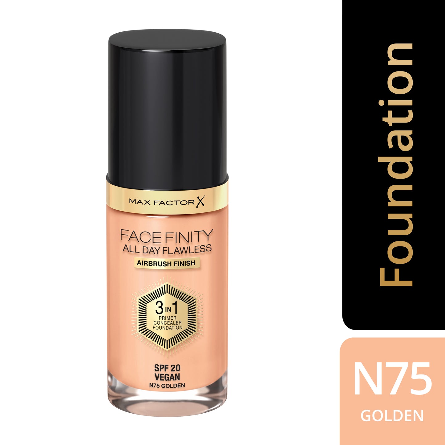 Max Factor - Facefinity All Day Flawless 3in1 - Fondotinta Liquido a Lunga Durata - 075 Golden -30 ml