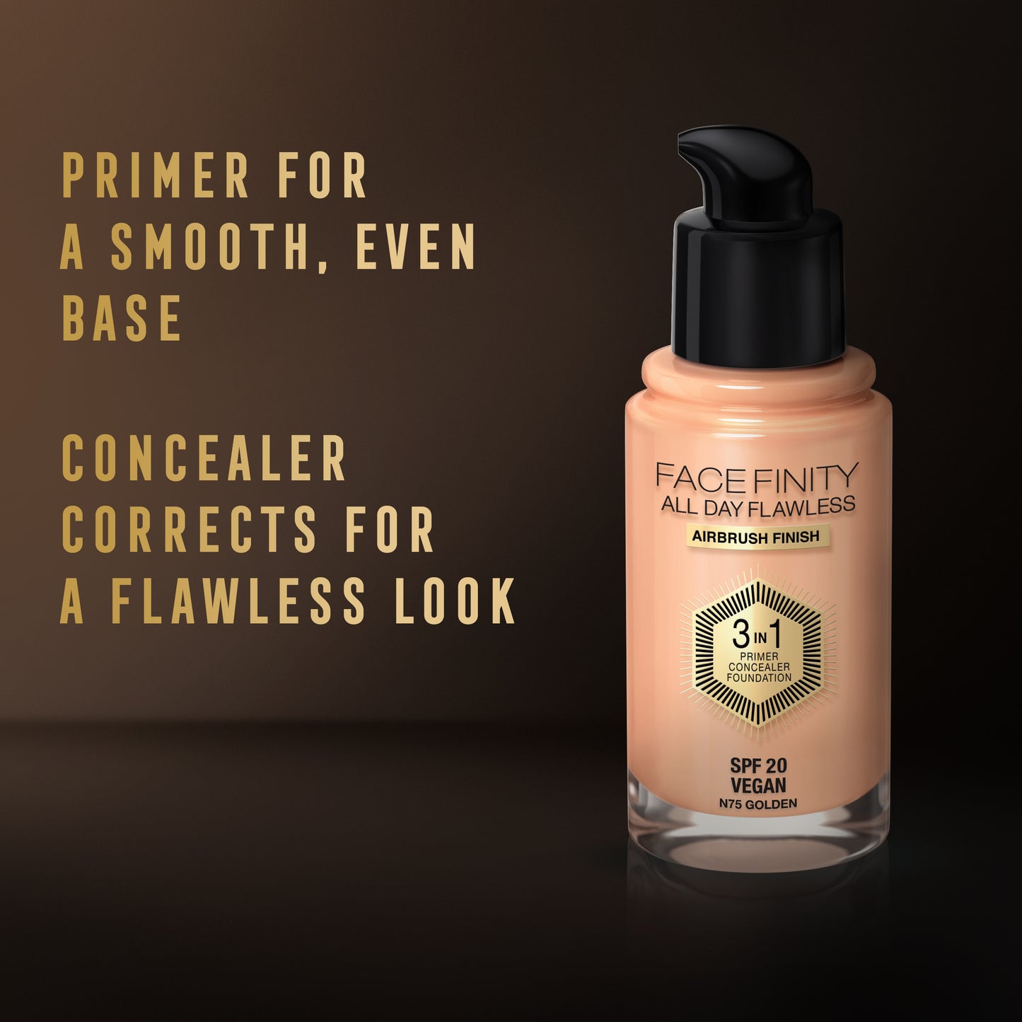 Max Factor - Facefinity All Day Flawless 3in1 - Fondotinta Liquido a Lunga Durata - 075 Golden -30 ml