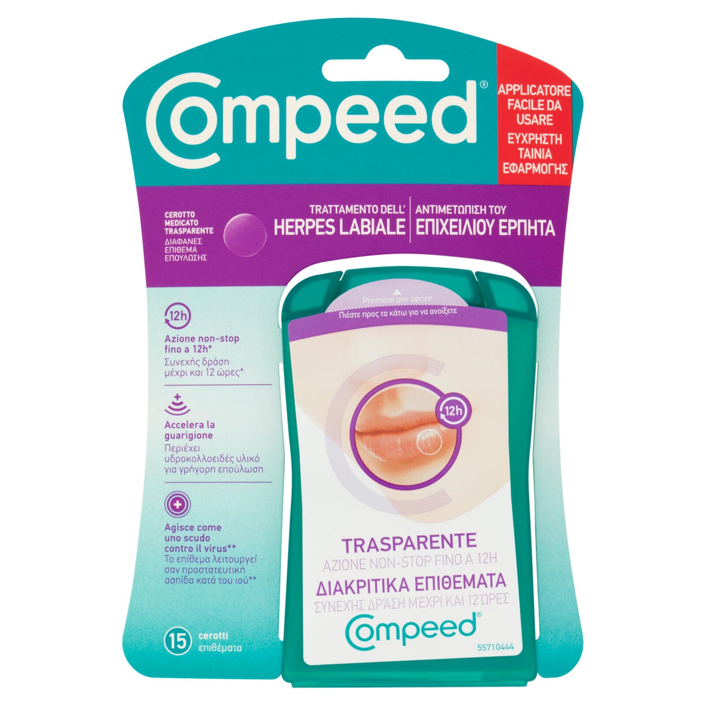 Compeed Cerotto Medicato Trasparente Trattamento dell'Herpes Labiale 15 pz