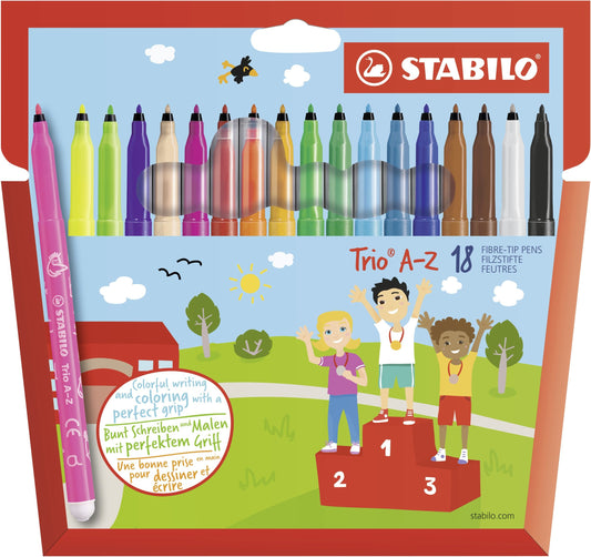 Pennarello a punta fine e fusto triangolare - STABILO Trio A-Z - Astuccio da 18 - Colori assortiti