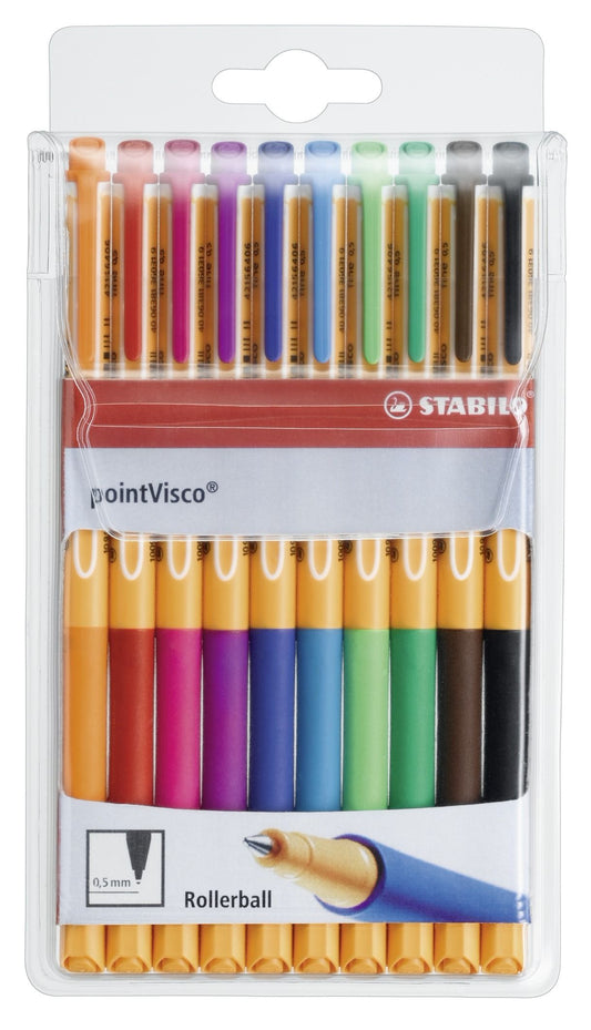 Penna Roller a inchiostro Gel - STABILO pointVisco - Astuccio da 10 - Colori assortiti