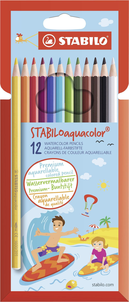 Matita colorata acquarellabile - STABILOaquacolor - Astuccio da 12 - Colori assortiti