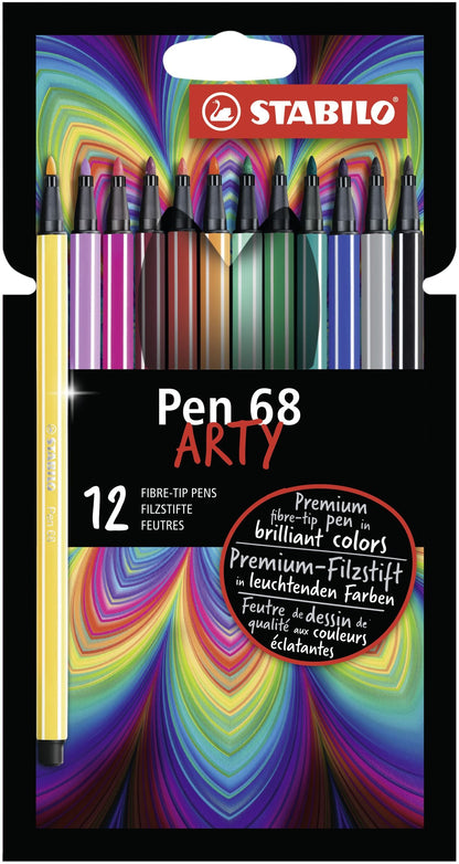 Pennarello Premium - STABILO Pen 68 - ARTY - Astuccio da 12 con appendino - 12 colori assortiti