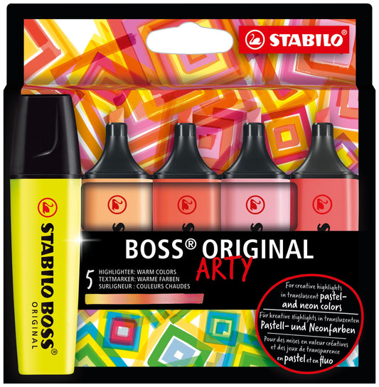 Evidenziatore - STABILO BOSS ORIGINAL - ARTY - Warm Colors - Astuccio da 5 - Colori assortiti