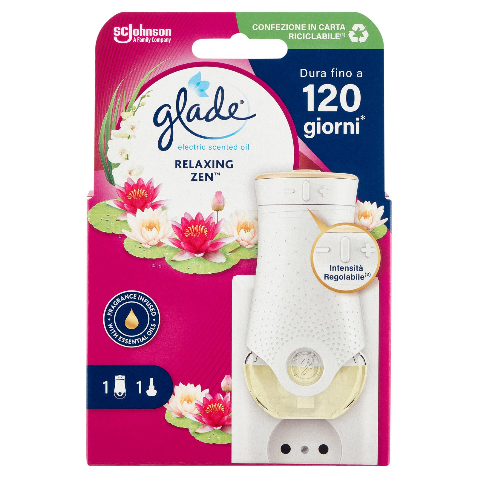 Glade® Liq. Elettrico Base con Ricarica, Profumatore per ambienti, Fragranza Relaxing Zen 20ml