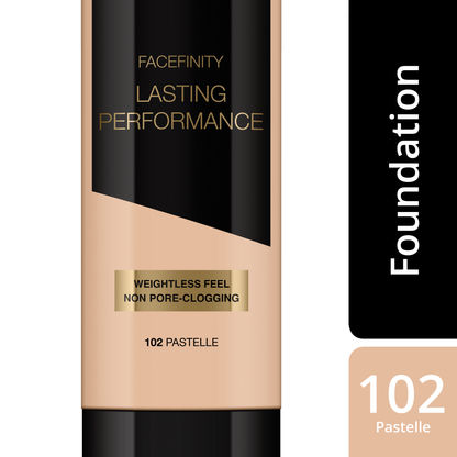 Max Factor - Fondotinta Liquido Lasting Performance - Alta Coprenza, Finish Matte e Lunga Durata - 102 Pastelle - 35 ml