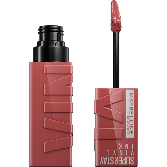 Maybelline New York Rossetto Liquido Super Stay Vinyl Ink Nude Shock, Effetto Vinilico e Labbra Brillanti Fino a 16H, Formula Vegana, 115 Peppy, 4,2 ml