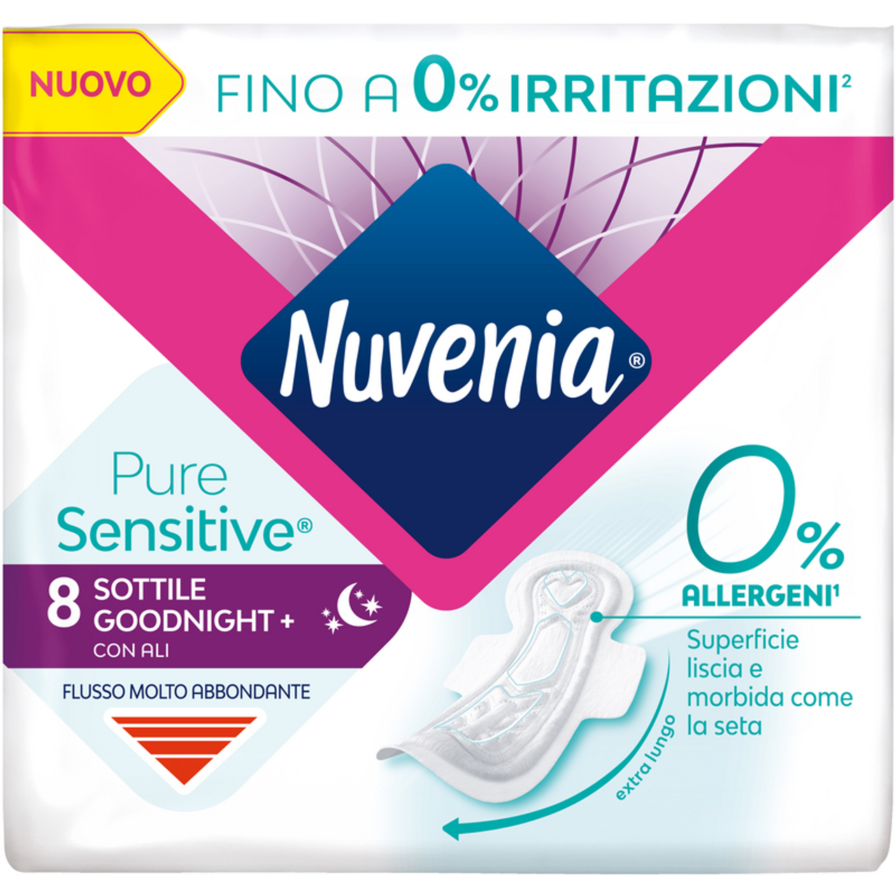 Nuvenia - Pure Sensitive Sottile Goodnight Con Ali - 8 Pezzi Assorbenti