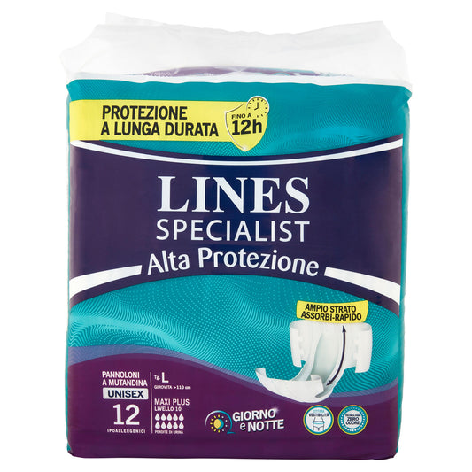 Lines Specialist Alta Protezione Pannoloni a Mutandina Unisex Tg. L Maxi Plus 12 pz