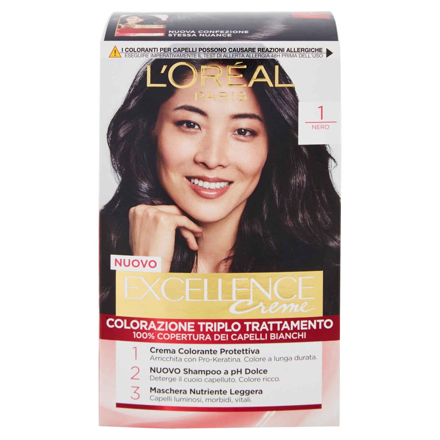 L'Oréal Paris Excellence Crema colorante triplo trattamento avanzato, 1 Nero