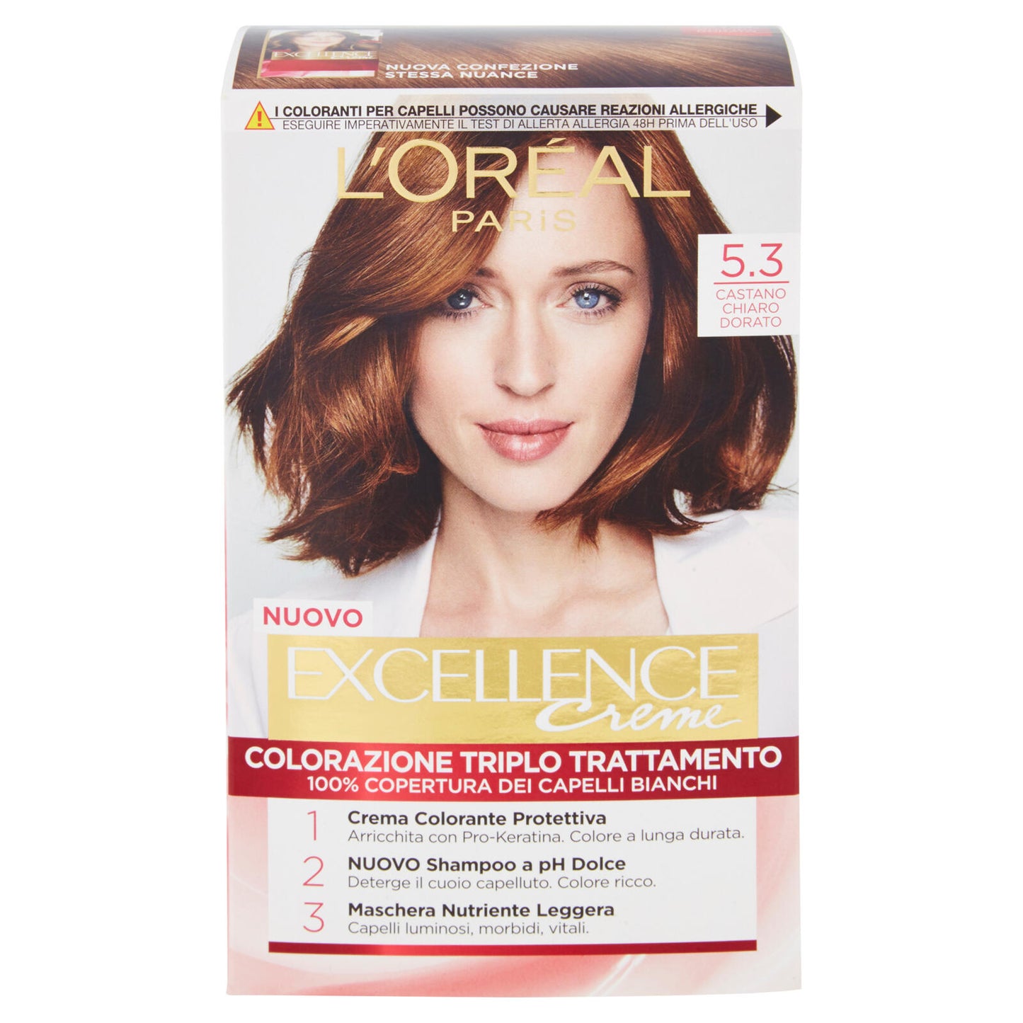 L'Oréal Paris Excellence, Crema colorante triplo trattamento avanzato, 5.3 Castano Chiaro Dorato