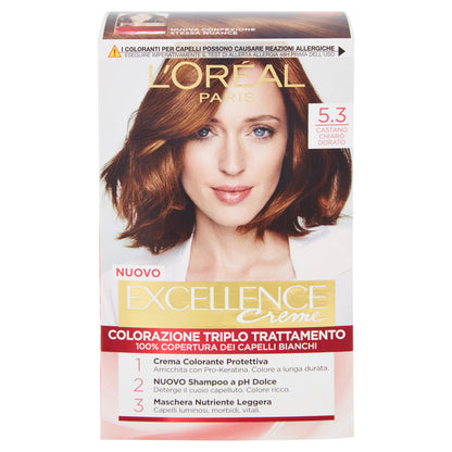 L'Oréal Paris Excellence, Crema colorante triplo trattamento avanzato, 5.3 Castano Chiaro Dorato