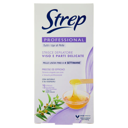 Strep Professional Strisce Depilatorie Viso e Parti Delicate 10 Strisce + 3 Salviettine