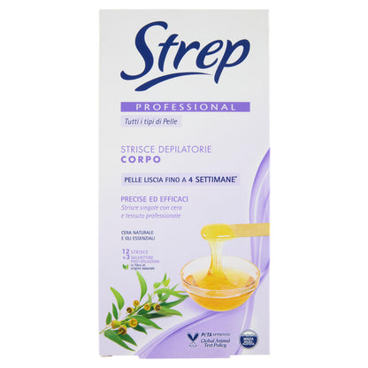 Strep Professional Strisce Depilatorie Corpo 12 Strisce + 3 Salviettine