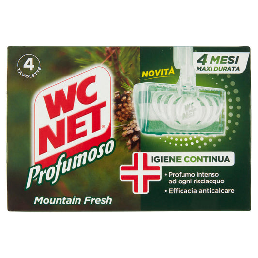 Wc Net - Tavoletta Profumoso 3 Effect, Detergente Igienizzante Solido WC, Mountain Fresh, 4 Pezzi