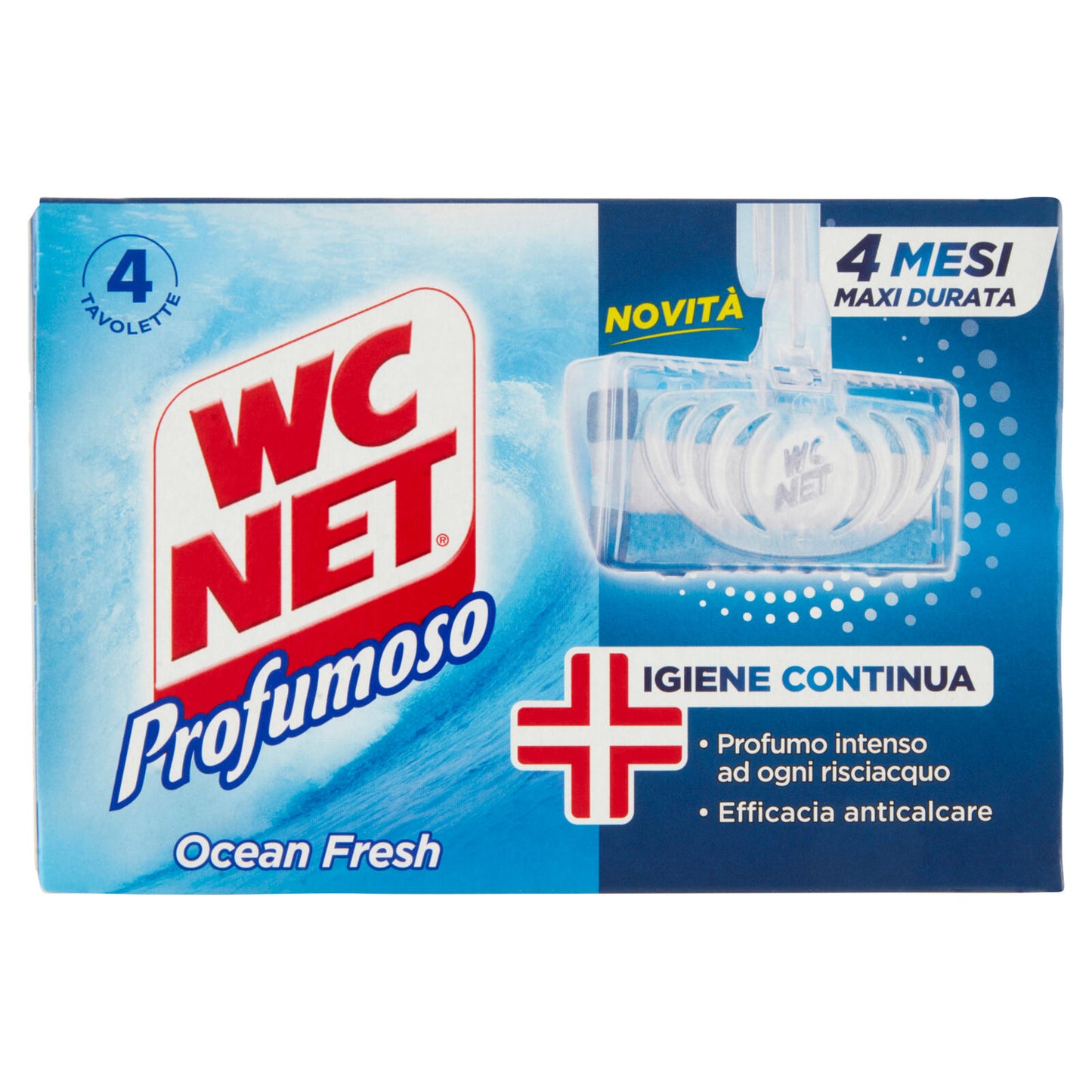 Wc Net - Tavoletta Profumoso 3 Effect, Detergente Igienizzante Solido WC, Ocean Fresh, 4 Pezzi