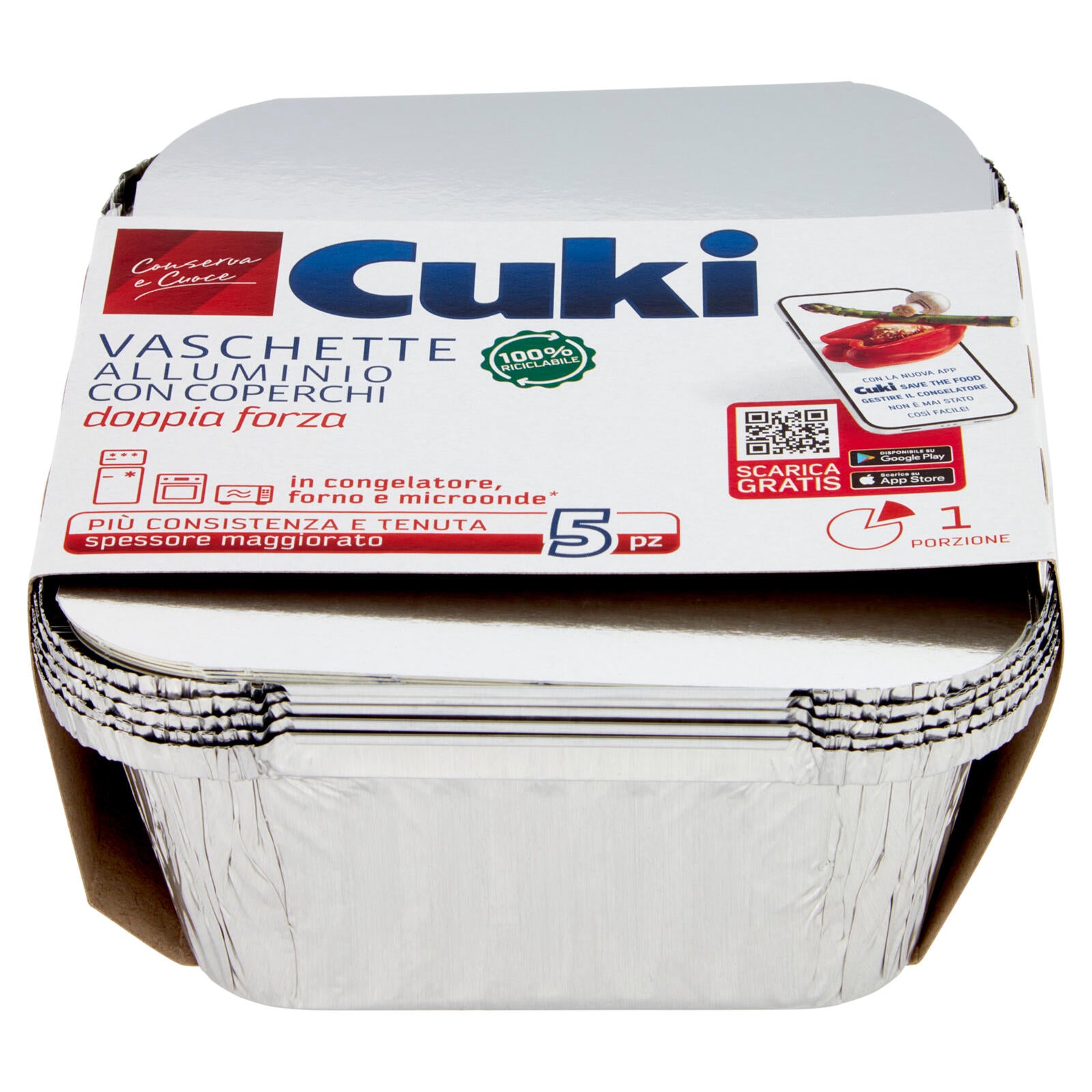 Cuki Conserva e Cuoce Vaschette Alluminio con Coperchi doppia forza 1 Porzione 5 pz