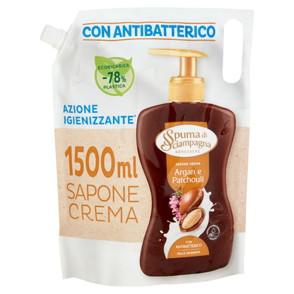 Spuma di Sciampagna Benessere Sapone Crema Argan e Patchouli Ecoricarica 1500 ml