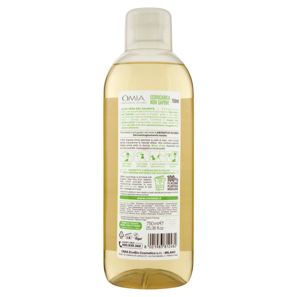 Omia - Non Sapone Igienizzante Idratante Ecobio Aloe Vera - 750 ml