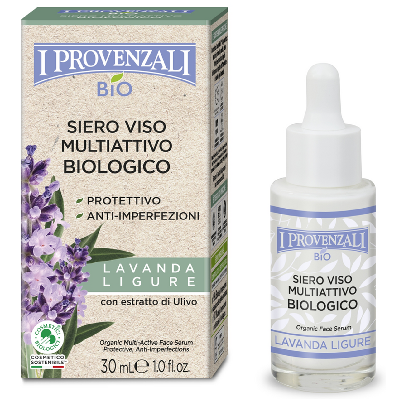 I PROVENZALI - Siero viso multiattivo biologico protettivo anti imperfezioni Lavanda ligure - 30 ml