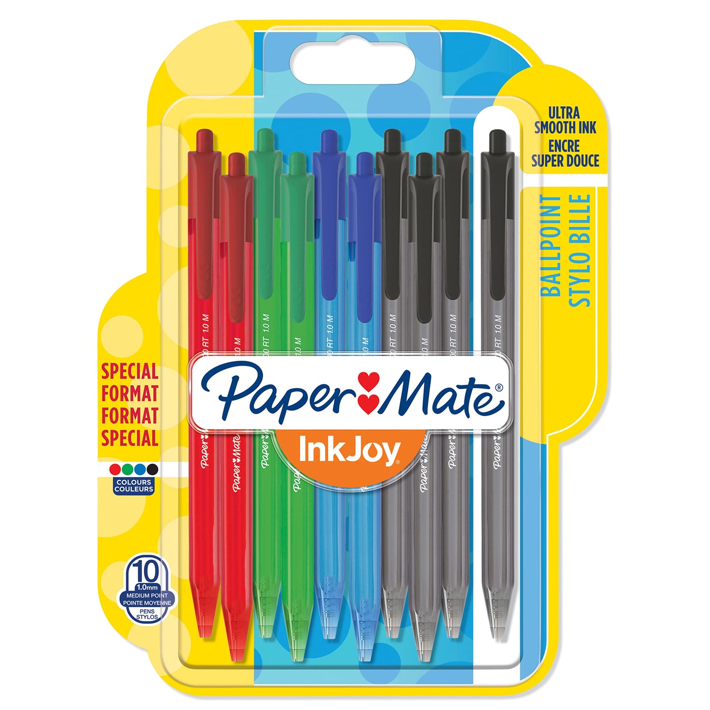 Papermate InkJoy 100 Penna a Sfera a Scatto, Punta Media da 1.0 mm, Confezione da 10, Colori Assortiti