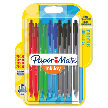 Papermate InkJoy 100 Penna a Sfera a Scatto, Punta Media da 1.0 mm, Confezione da 10, Colori Assortiti