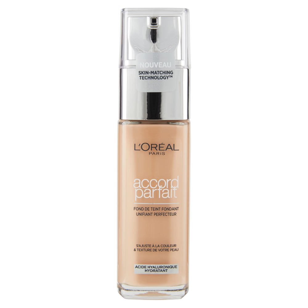 L&#39;Or&#233;al Paris Accord Parfait, Fondotinta Liquido con Acido Ialuronico, 3.D/3.W Beige Dore, 30 ml