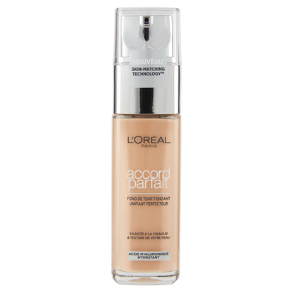 L&#39;Or&#233;al Paris Accord Parfait, Fondotinta Liquido con Acido Ialuronico, 3.D/3.W Beige Dore, 30 ml