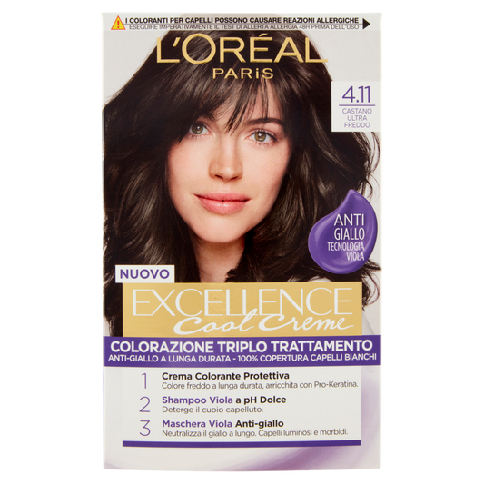 L&#39;Or&#233;al Paris Tinta Capelli Excellence Cool Creme, Castano Ultra Freddo, 4.11