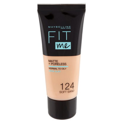 Maybelline New York Fondotinta Fit Me Matte&amp;Poreless, Finish Opacizzante, 124 Soft Sand