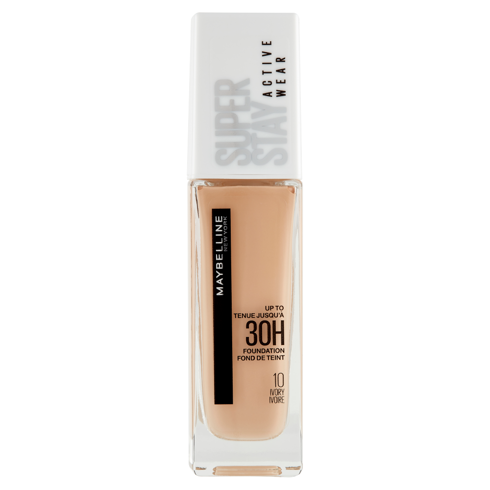 Maybelline New York Fondotinta Liquido SuperStay 30H Active Wear, Ivory (10), 30 ml