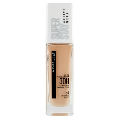 Maybelline New York Fondotinta Liquido SuperStay 30H Active Wear, Soft Bronze (34), 30 ml