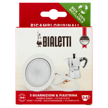 Bialetti 3 Guarnizioni &amp; Piastrina 3-4 tazze